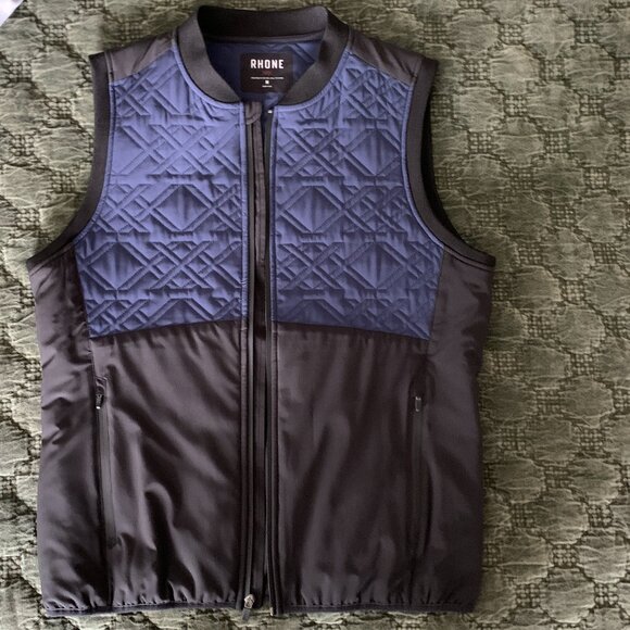 Rhone Vest Mens Medium Black Blue Commuter Primaloft Full Zip Pockets - Picture 1 of 5